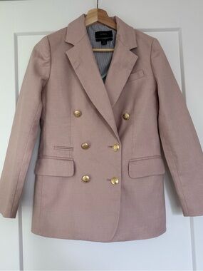 J.Crew Bristol Linen Blend Blazer Pink Gold Button Double Breasted Size 00